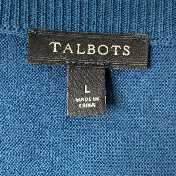 Talbots Sweater Long Sleeve With Crochet Cuffs Fine Knit Women L Teal Green - Picture 6 of 11